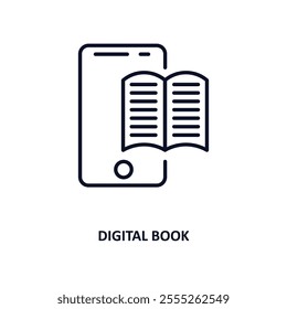 digital book outline icon.  Thin line icon from e learning and education collection. Editable vector isolated on white background