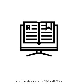 Digital book vector icon in linear, outline icon isolated on white background