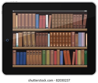 Digital Books. Book Shelf on Tablet PC.