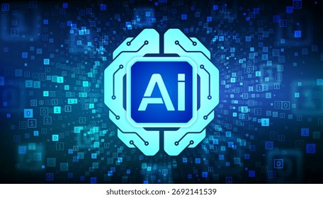 Cérebro digital. IA conceito de tecnologia de inteligência artificial. Rede neural. Aprendizado de máquina. Análise de Big Data. Fundo do código binário com dígitos 1.0. Fluxo de Dados Binários. Ilustração vetorial.