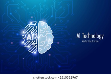 Cérebro digital com chip de IA e cérebro humano. Inteligência artificial, aprendizagem de máquina e tecnologia de inovação robótica. 