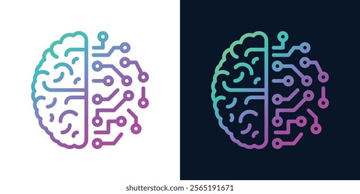 Digital Brain with AI chip Processor. Business idea and innovation. Artificial intelligence and innovation technology concept. AI microchip, semiconductor. Vector illustration