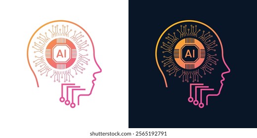 Digital Brain with AI chip Processor. Business idea and innovation. Artificial intelligence and innovation technology concept. AI microchip, semiconductor. Vector illustration