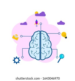 digital brain and artificial thinking process concept, Vector Illustration, Suitable For web landing page,Wallpaper, Background,banner,Book Illustration 