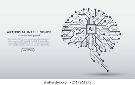 Placa de circuito cerebral digital com processador de chip de IA. Ideia de negócio e inovação. Inteligência artificial e conceito de tecnologia de inovação. Microchip ou semicondutor de IA. Ilustração vetorial.