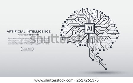 Digital brain circuit board with AI chip processor. Business idea and innovation. Artificial intelligence and innovation technology concept. AI microchip or semiconductor. Vector illustration.
