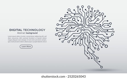 Digital brain with circuit in white background. Artificial intelligence and innovation futuristic technology concept. Vector illustration art work for web, banner and template.