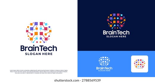 Digital brain connect logo design template