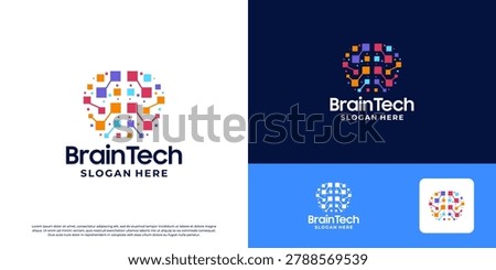 Digital brain connect logo design template