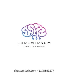 Digital brain connection logo design template.  brain hub logo design vector icon