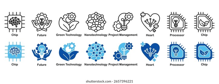 Digital Brain, Eco-Innovation, and Tech Solutions Vector Symbols