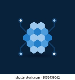 Digital brain flat modern icon. Vector artificial intelligence concept symbol on dark background