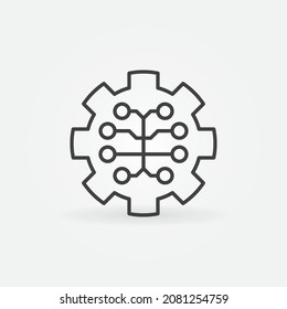 Digital Brain in Gear outline icon - vector AI or ML concept symbol in thin line style