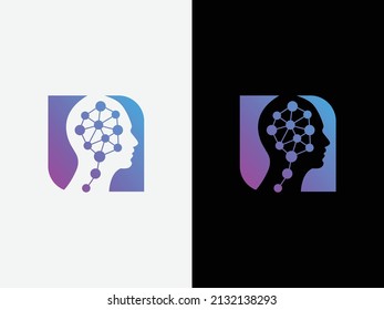 Digital Brain Head Logo Design. Mann Kopf, Menschen Symbole für Ihr Geschäft dunkelweißen Hintergrund.