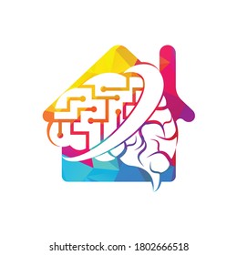 Digital brain house logo design. Neurology Logo Think idea concept.