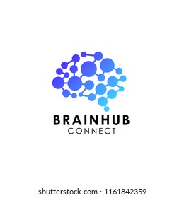 digital brain. brain hub logo design. brain connection logo