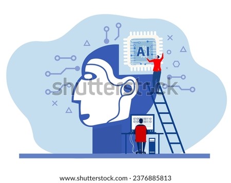 Digital brain human  ,Business work AI artificial intelligence with AI, machine learning, analysis information Artificial intelligence concept.Modern flat cartoon style. Vector illustration 
