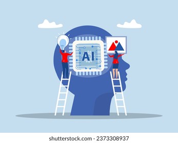 Digital brain human  ,Businesswoman work AI artificial intelligence with idea on AI artificial intelligence chip.AI prompt engineer or robot assistance concept