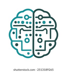 Digital brain icon. Abstract brain illustration with circuit design, symbolizing artificial intelligence, technology, and digital thinking.