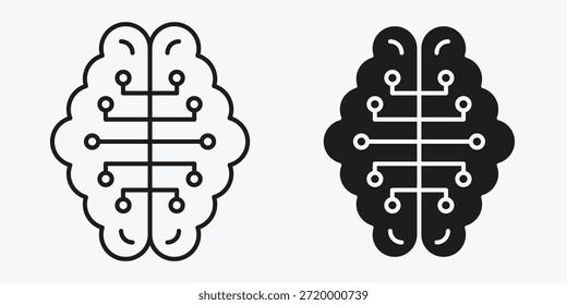 Digitales Gehirnsymbol, das künstliche Intelligenz, neuronale Verarbeitung, maschinelles Lernen und intelligente digitale Technologie im Vektorstil darstellt.