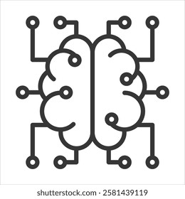 Digital Brain Icon Vector Illustration Outline
