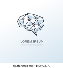 Digital brain intelligence logo icon, Dot conection with circuit board with white background, minimal vector concept.