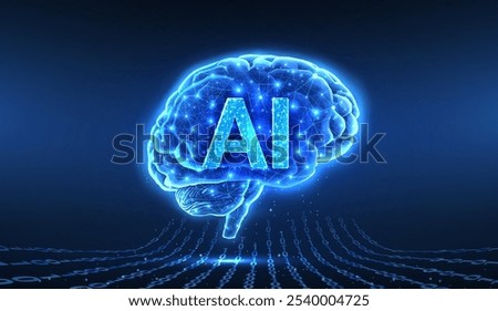 Digital brain with letters AI. Artificial intelligence, Brain science, Nervous system, Human mind, Neurology network, Modern education, Medicine technology, AI system concept. 3d vector illustration