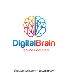 Digital brain logo design, brain connection vector icon
