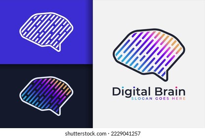 Digital Brain Logo Design. Creative Brain Shape with Digital Element Combination Concept.