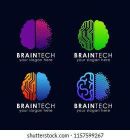 Digital Brain Logo Design. Brain Tech Logo Template Vector Icon