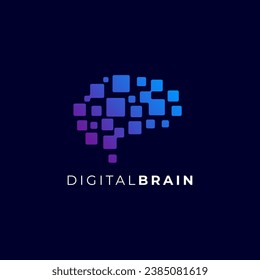 Technologie für das Design digitaler Gehirne-Logos. Vektorgrafik