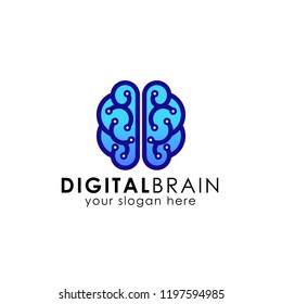 Digital Brain Logo Design Template. Electric Brain Logo Vector Icon