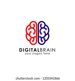digital brain logo design template. electric brain logo vector icon