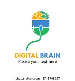Digital brain logo design template illustration. there are mouse and brain
