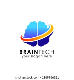 digital brain logo design vector icon