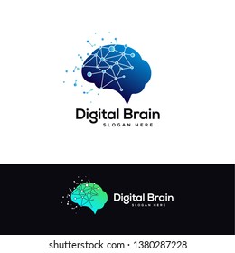 digital brain logo designs template, smart technology logo designs concept
