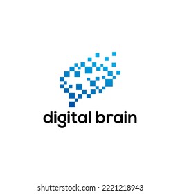 digital brain logo. brain pixel icon