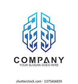 digital brain logo, Brain logo with technology icons