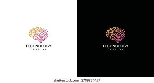 Digital Brain Logo with Technology Text