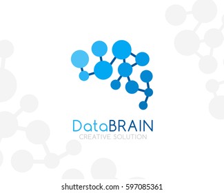 Digital brain logo template. Blue colors. Conceptual icon for innovation startups, communication business, education projects.
