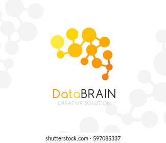 Digital brain logo template. Yellow colors. Conceptual icon for innovation startups, communication business, education projects.