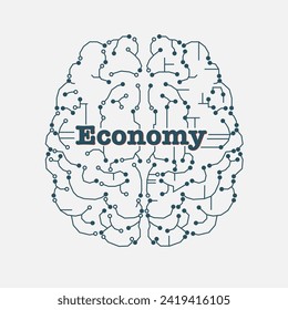 Digital brain made up of electronic clues, central idea Economy.