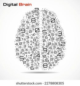 Digital brain with numbers. Artificial intelligence concept. Technology brain. Vector illustration