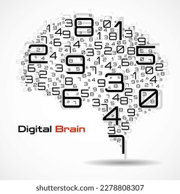 Digital brain with numbers. Artificial intelligence concept. Technology brain. Vector illustration