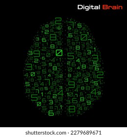 Digital brain with numbers. Artificial intelligence concept. Technology brain. Vector illustration