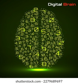 Digital brain with numbers. Artificial intelligence concept. Technology brain. Vector illustration