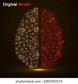 Digital brain with numbers. Artificial intelligence concept. Technology brain. Vector illustration