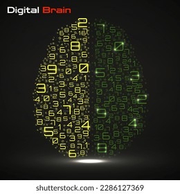 Digital brain with numbers. Artificial intelligence concept. Technology brain. Vector illustration