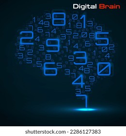 Digital brain with numbers. Artificial intelligence concept. Technology brain. Vector illustration