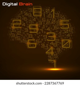 Digital brain with numbers. Artificial intelligence concept. Technology brain. Vector illustration